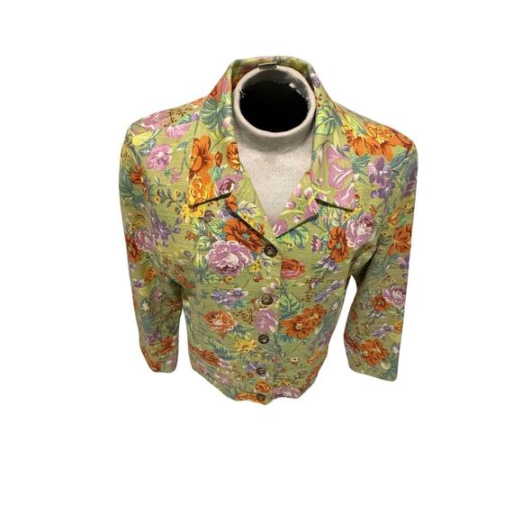Coldwater Creek Floral Blazer Jacket XL Multicolor Cotton Lined Retro - Picture 1 of 5
